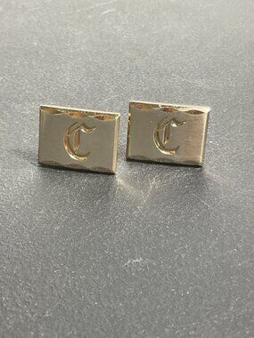 Vintage Gold Monogram C Cufflinks Old English Script Mid Century MCM 70s